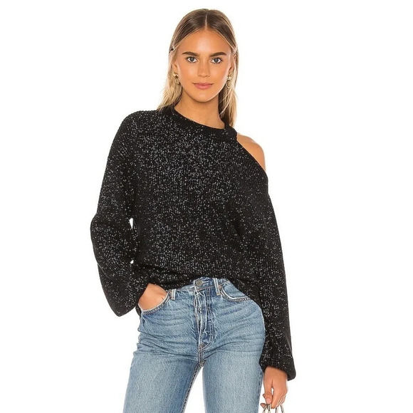 Velvet By Graham & Spencer  Adrienne Cold Shoulder Sweater Black Metallic - Picture 1 of 9